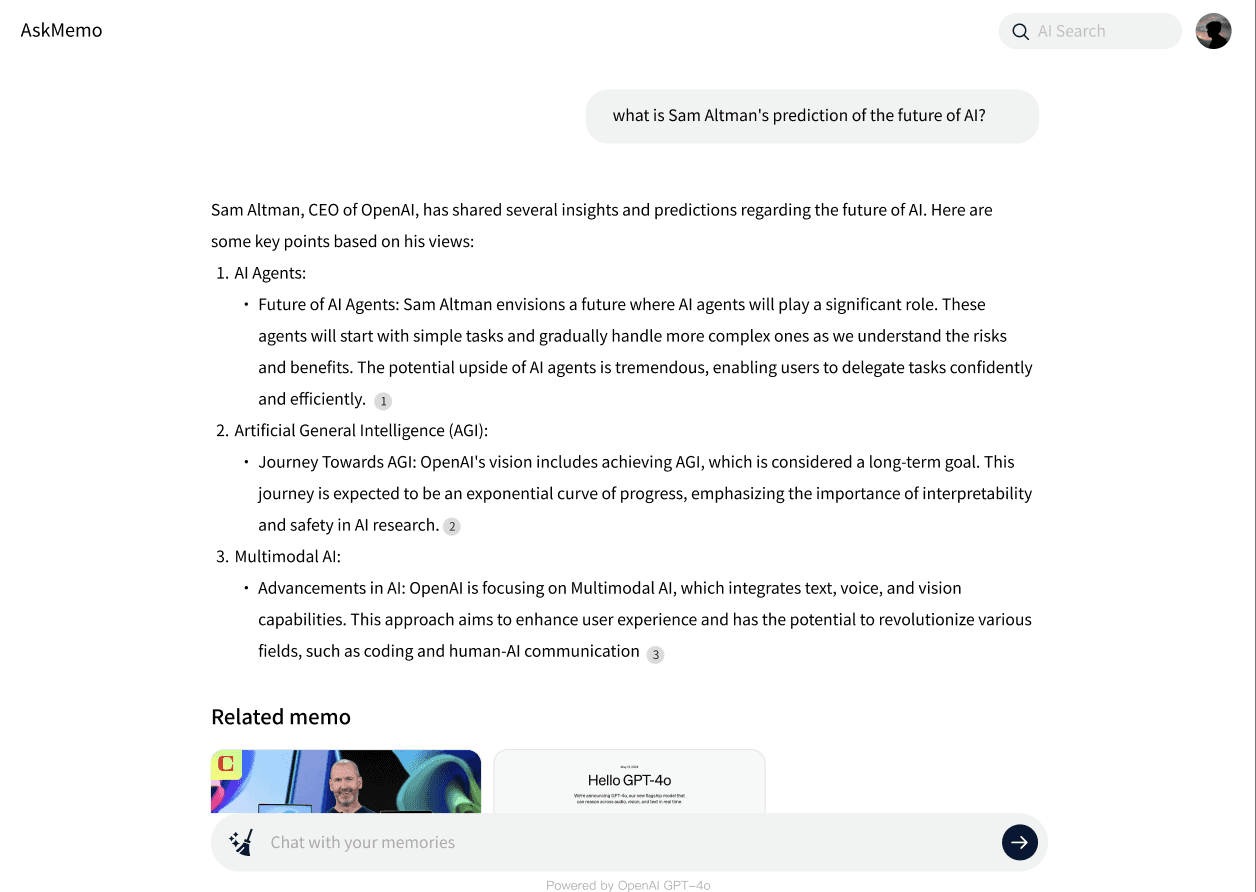AI-generated summary card with key bullets and TL;DR audio
